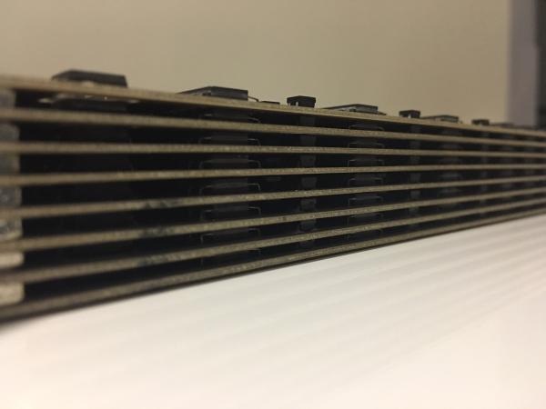 Another view of the stacked boards, which constitute the Cray 2 module